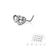 12PCS OF MULTI CZ DOUBLE HEART 316L SURGICAL STEEL L-SHAPE NOSE BOX